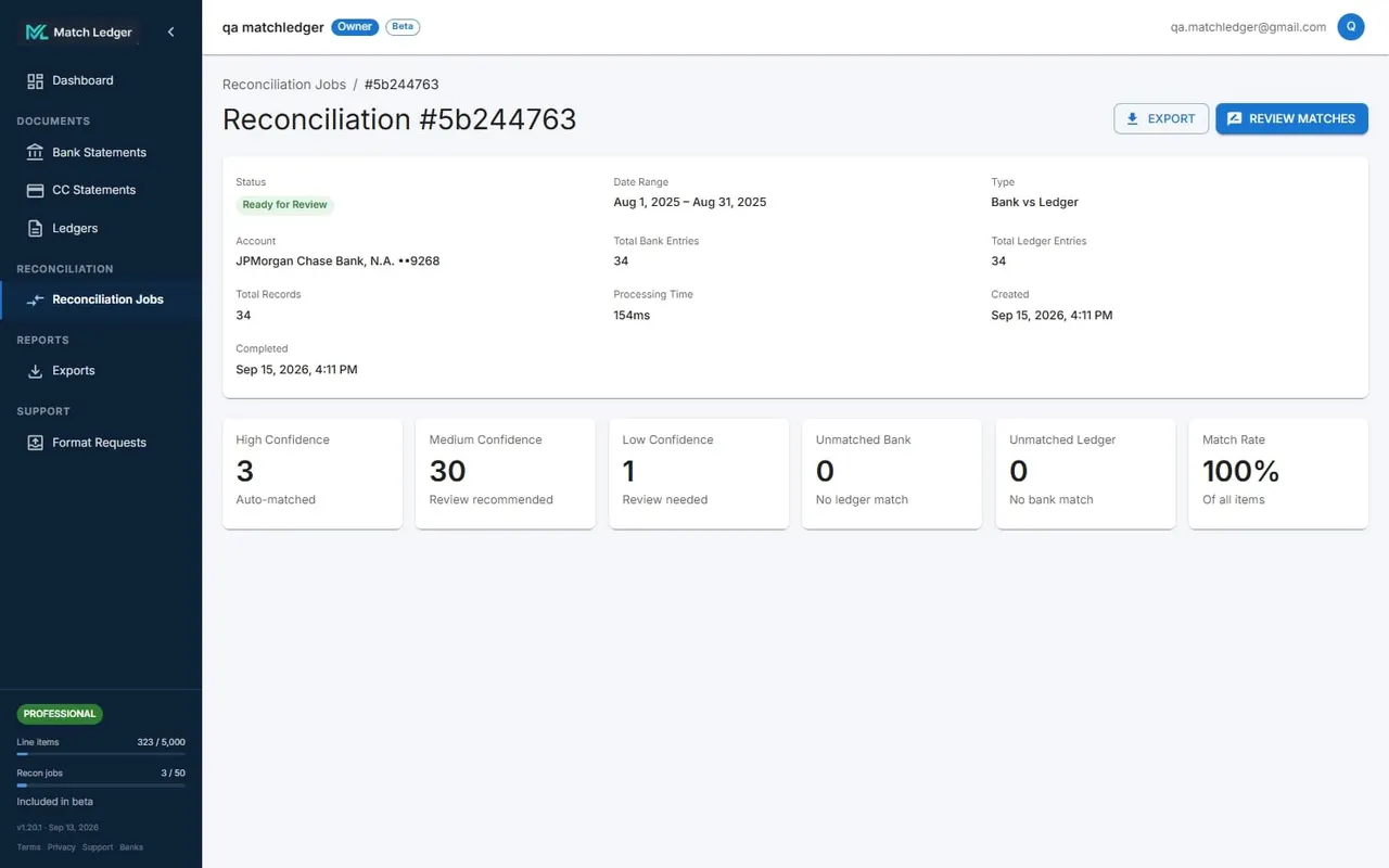 Reconcile bank statements and ledgers in MatchLedger